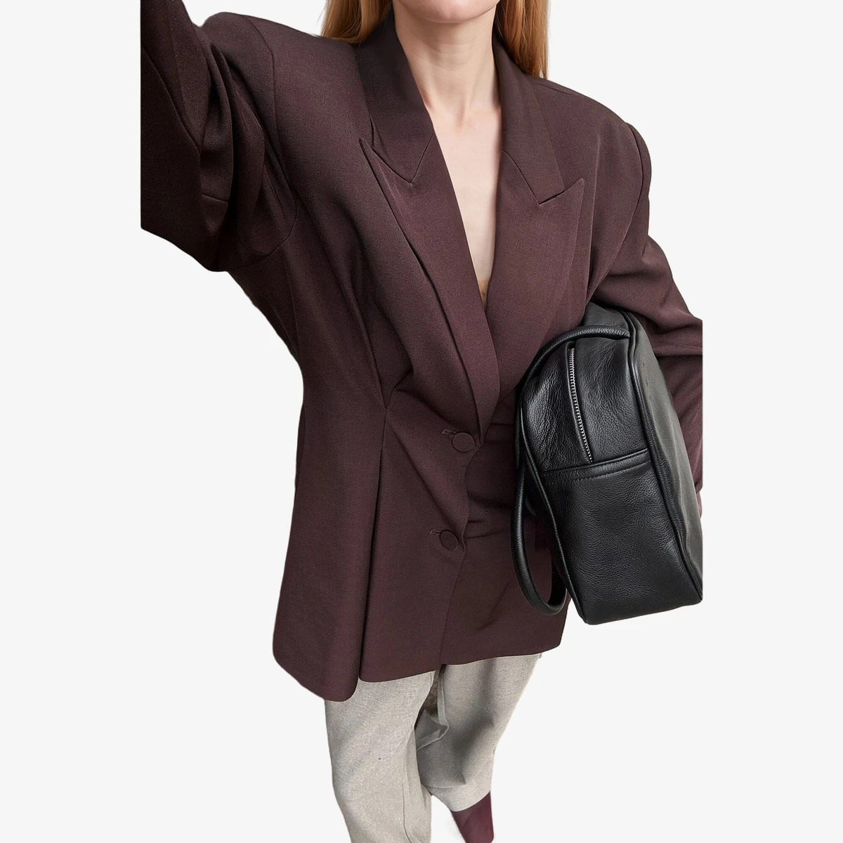 NA-KD Oversized Fitted-Waist Blazer in Burgundy