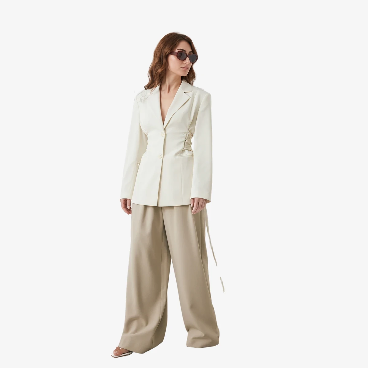 NA-KD Lace-Up Detail Blazer in Cream