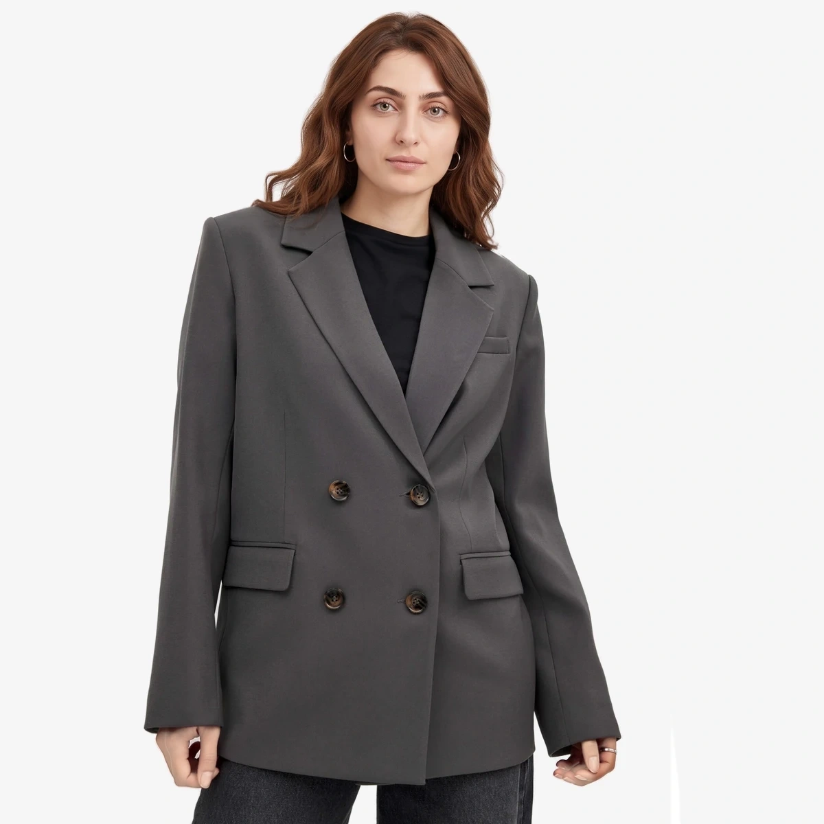 NA-KD Oversized Double-Breasted Blazer in Grey