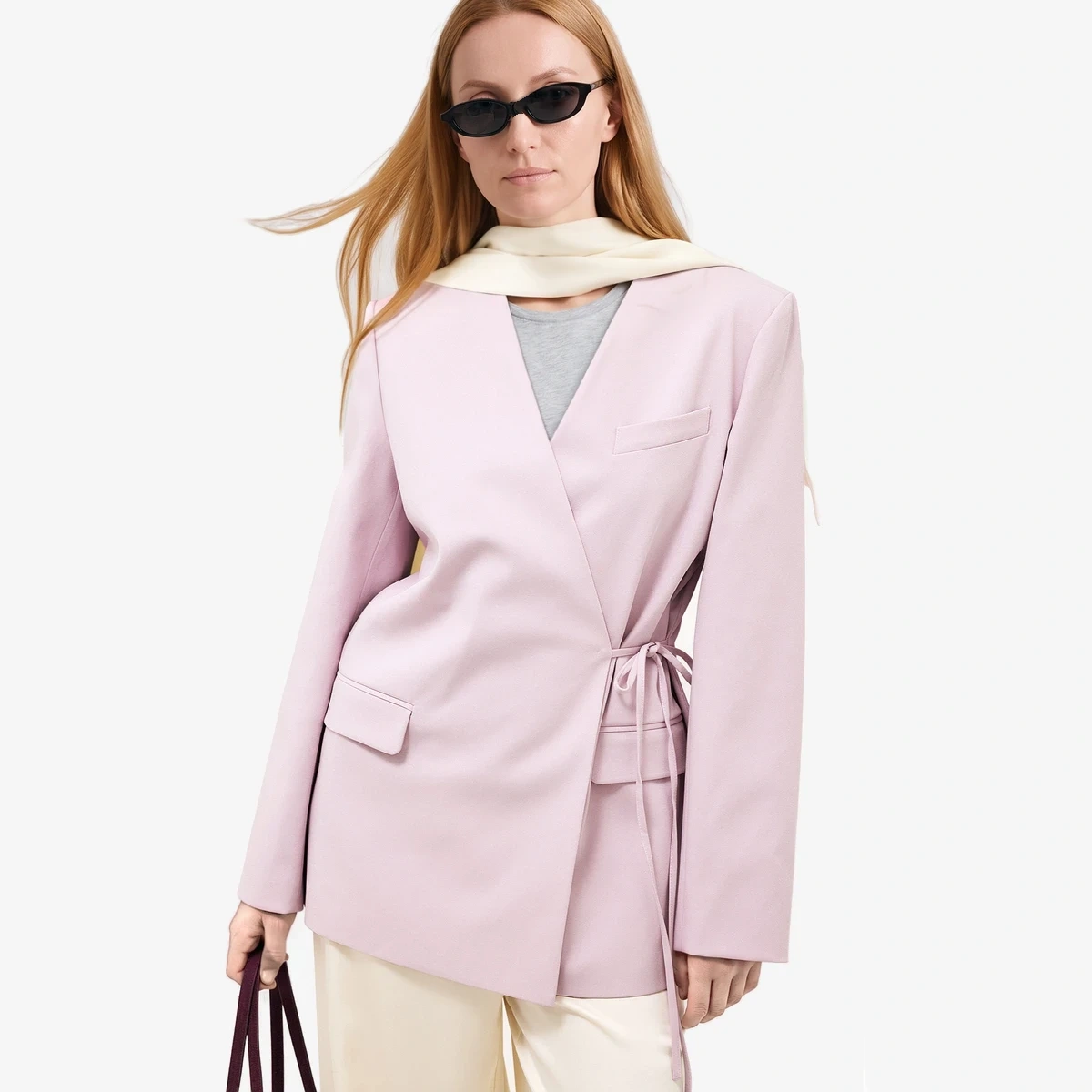 Oversized Tie-Detail Blazer вид 2