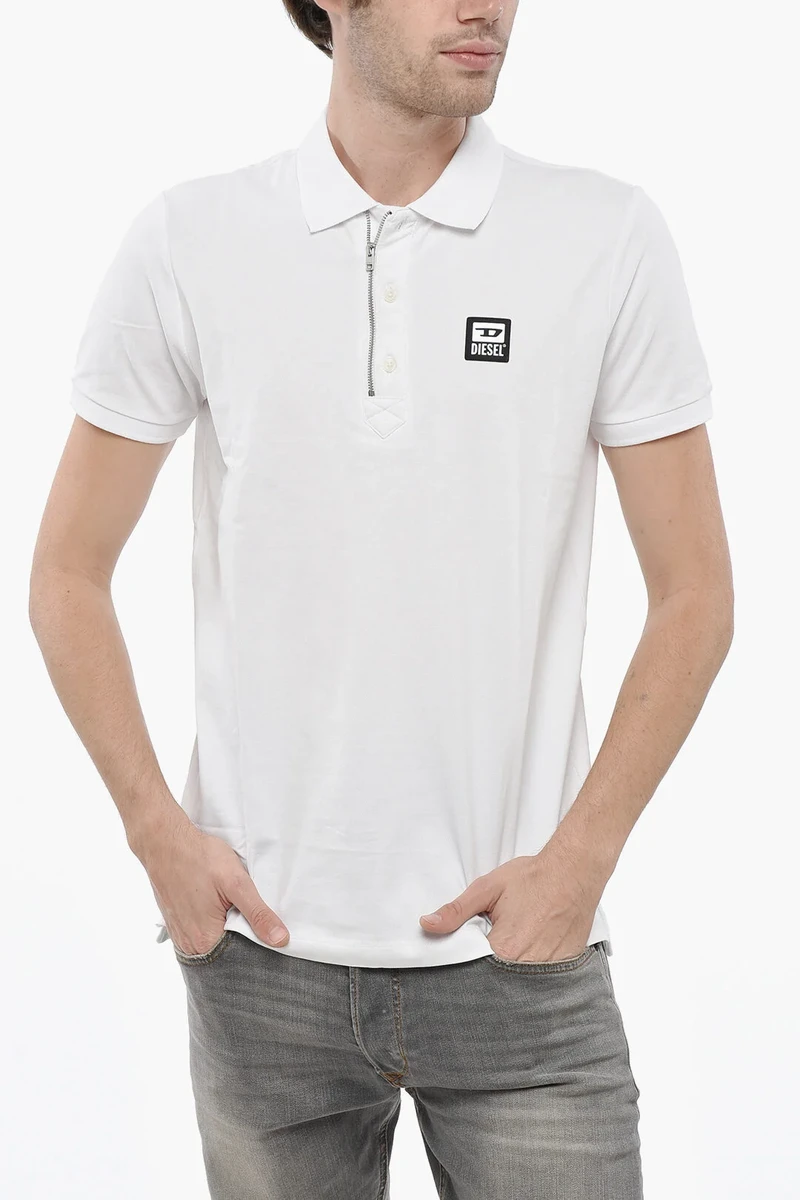 Diesel Polo HARRY with Buttons and Half Zip in White
