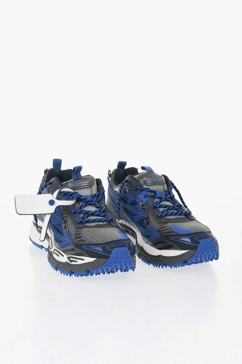 Off-White Low-Top GUNMETAL Perforated Fabric Sneakers With Contrast Sole in Blue