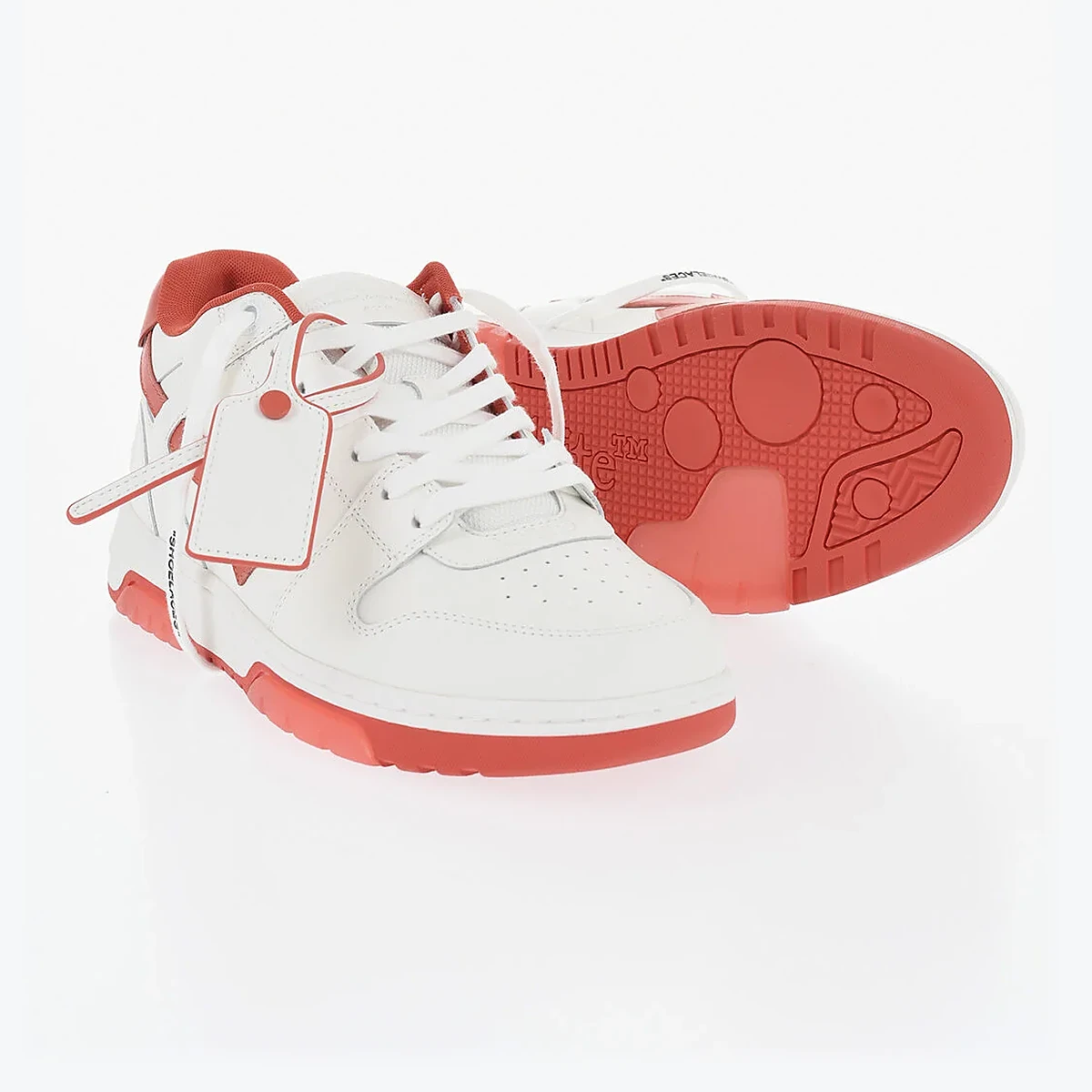 Off-White Leather Low-Top Sneakers M-OUT OF with Tone-on-Tone Logo in White