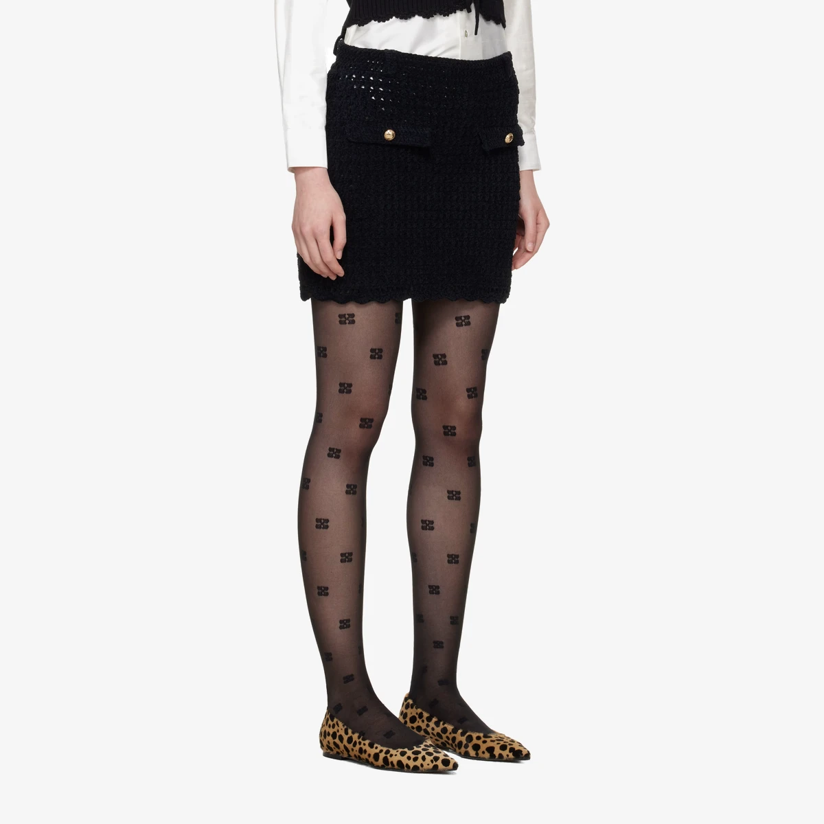 GANNI Black Crochet Miniskirt in Black