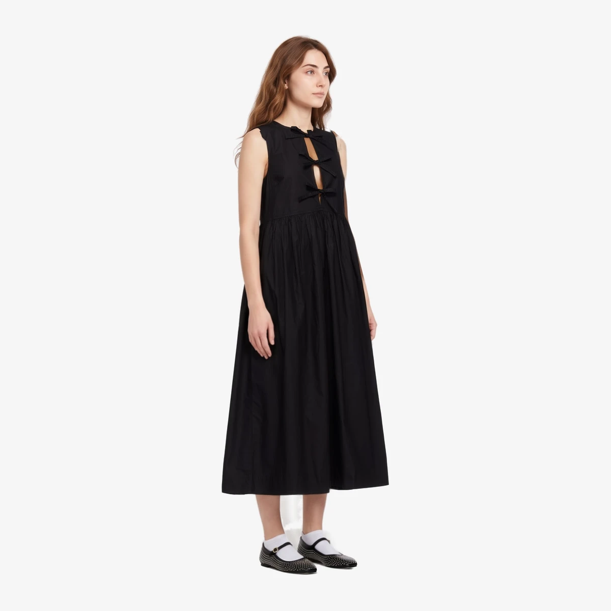 Black Cotton Poplin Midi Dress вид 2