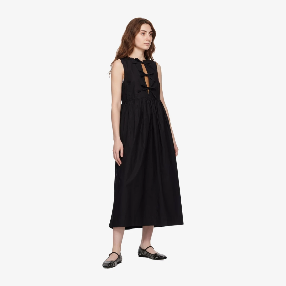 Black Cotton Poplin Midi Dress вид 4