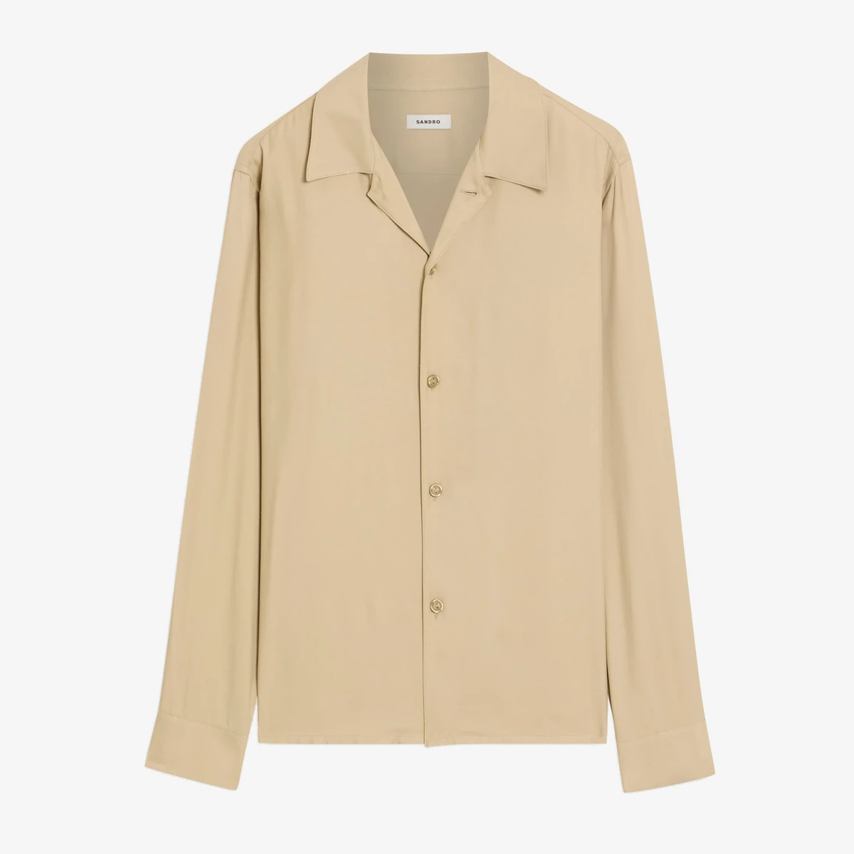 Sandro Viscose Twill Long-Sleeve Shirt in Beige