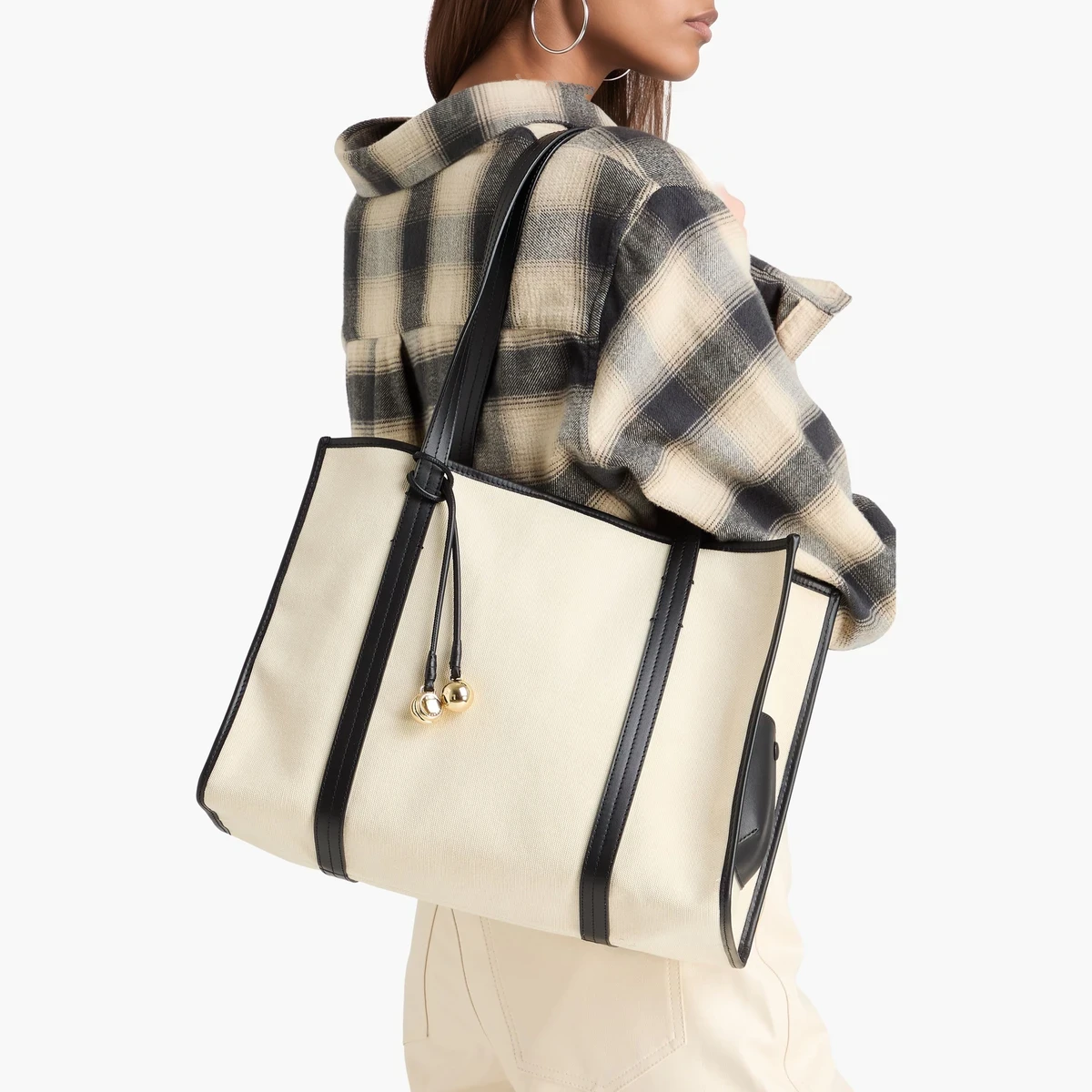 Leather-trimmed cotton-canvas tote ხედი 2
