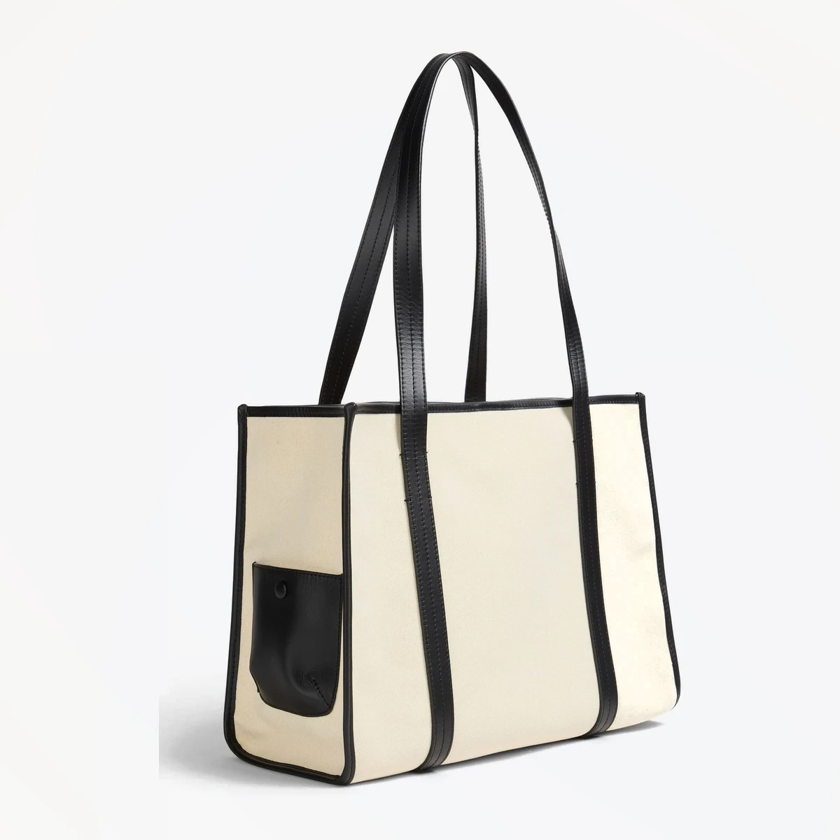 Leather-trimmed cotton-canvas tote ხედი 3