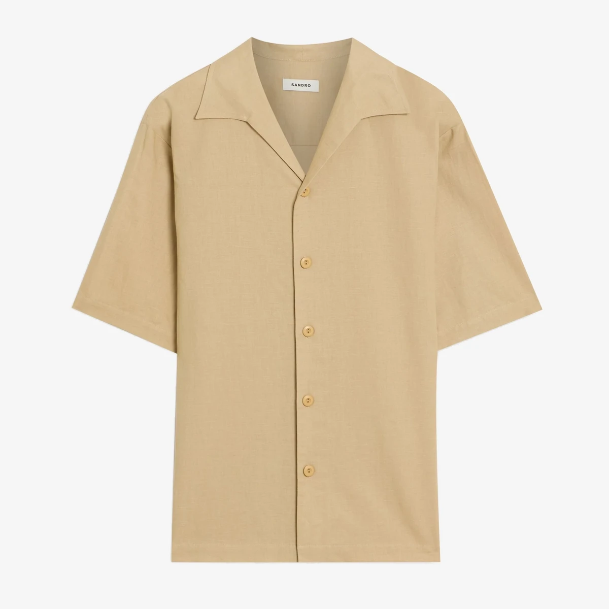 Sandro Cotton and Linen-Blend Camp Collar Shirt in Beige