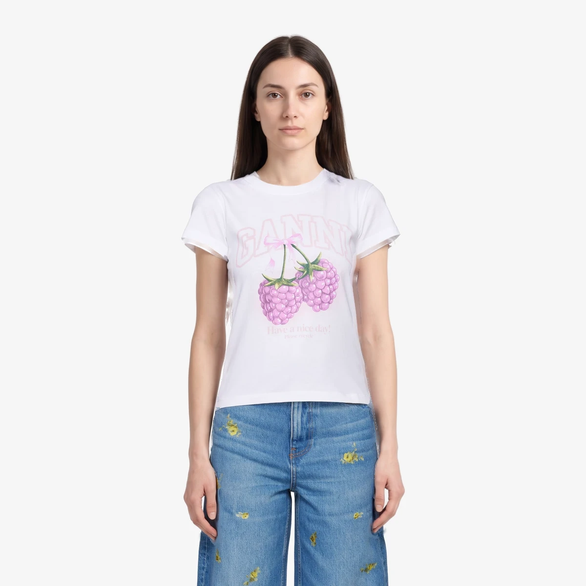 GANNI White Baby Fit Raspberries T-shirt in White