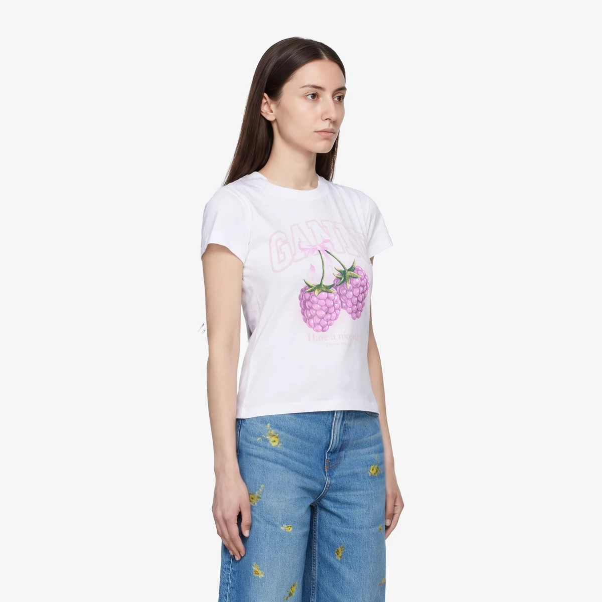 White Baby Fit Raspberries T-shirt ხედი 2