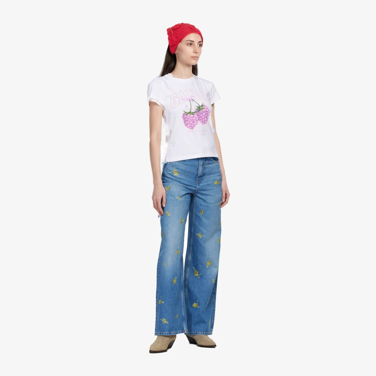 White Baby Fit Raspberries T-shirt ხედი 4