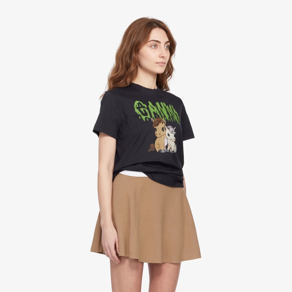 GANNI Black Graphic Cotton T-shirt in Black