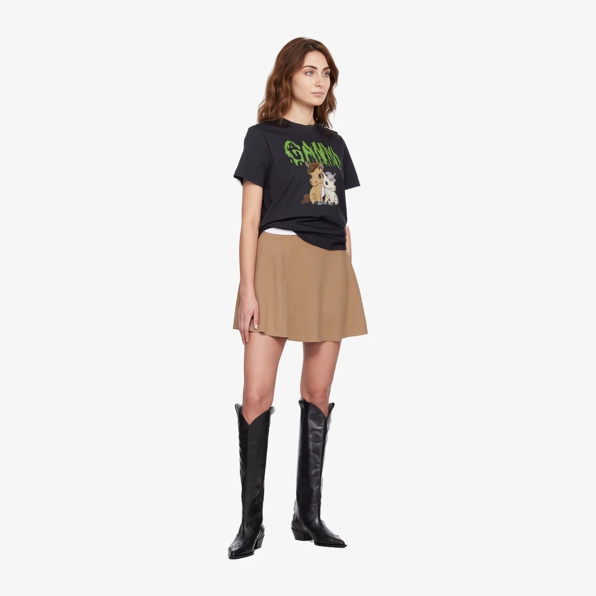 Black Graphic Cotton T-shirt ხედი 2
