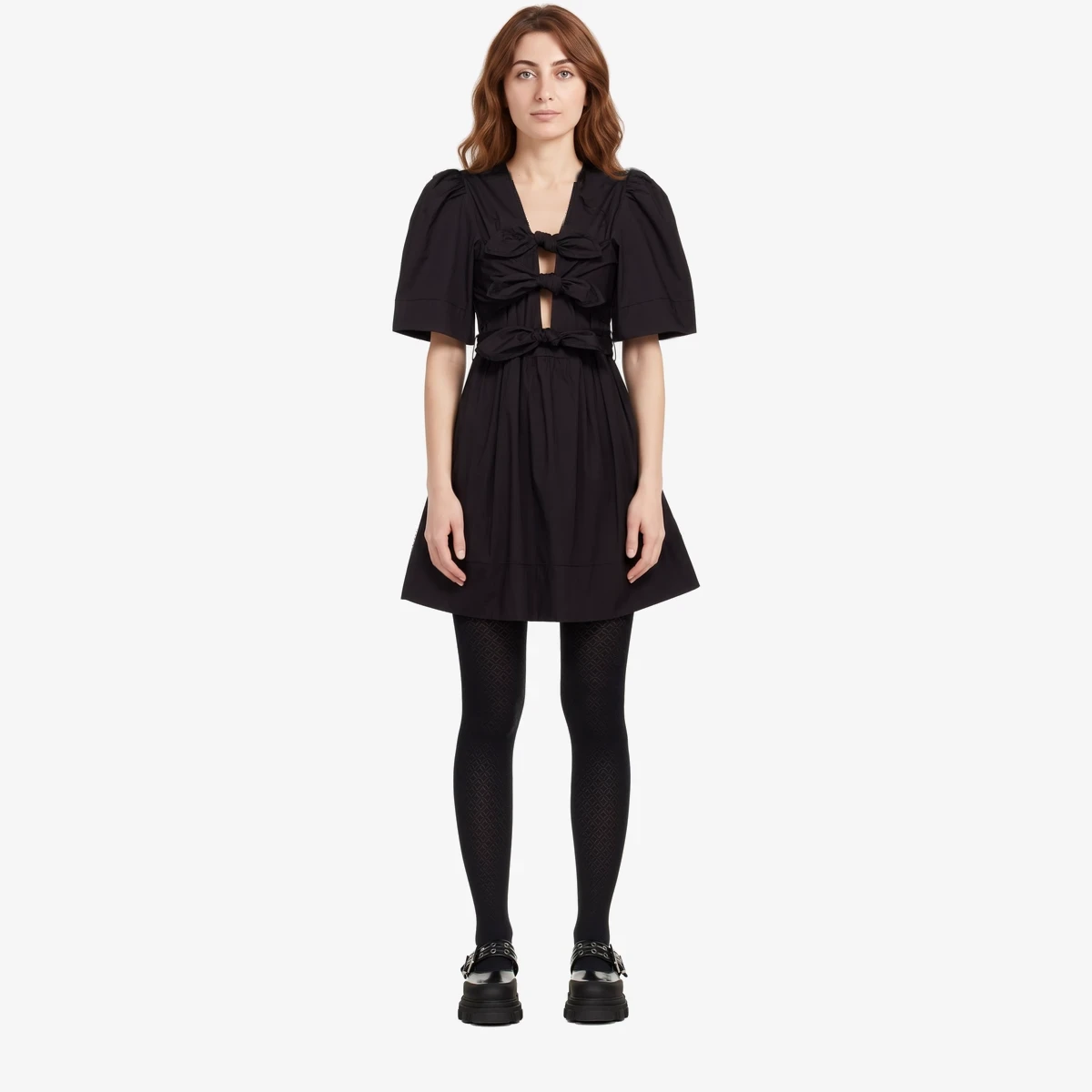 GANNI Black Cotton Minidress in Black