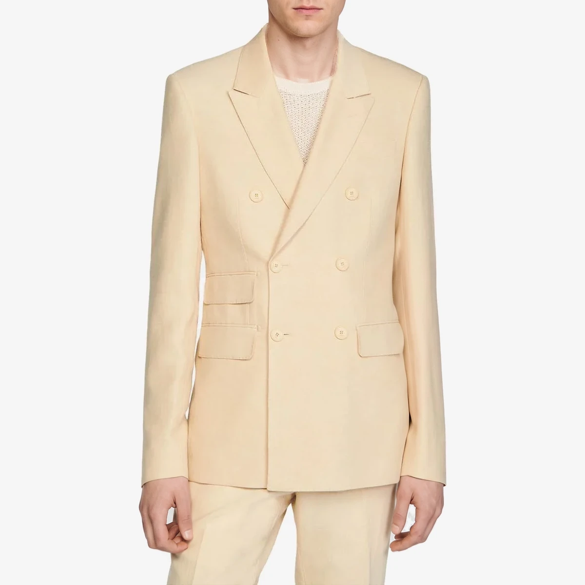 Sandro Linen-blend suit jacket Croise in Beige