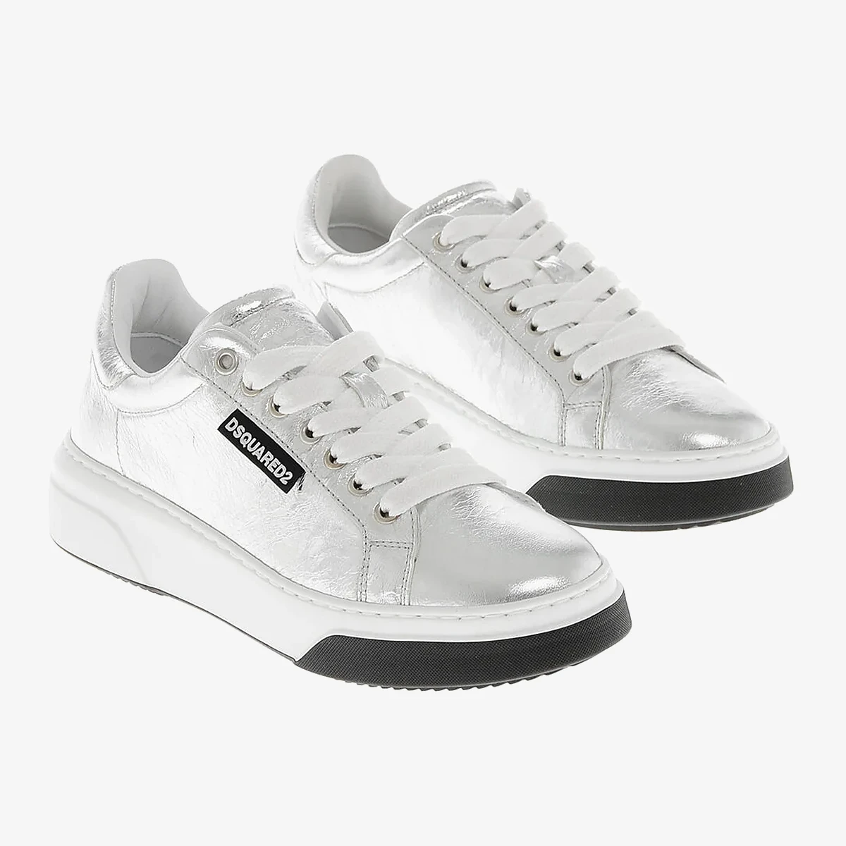 Dsquared2 Low Metallic Leather Sneakers in Silver