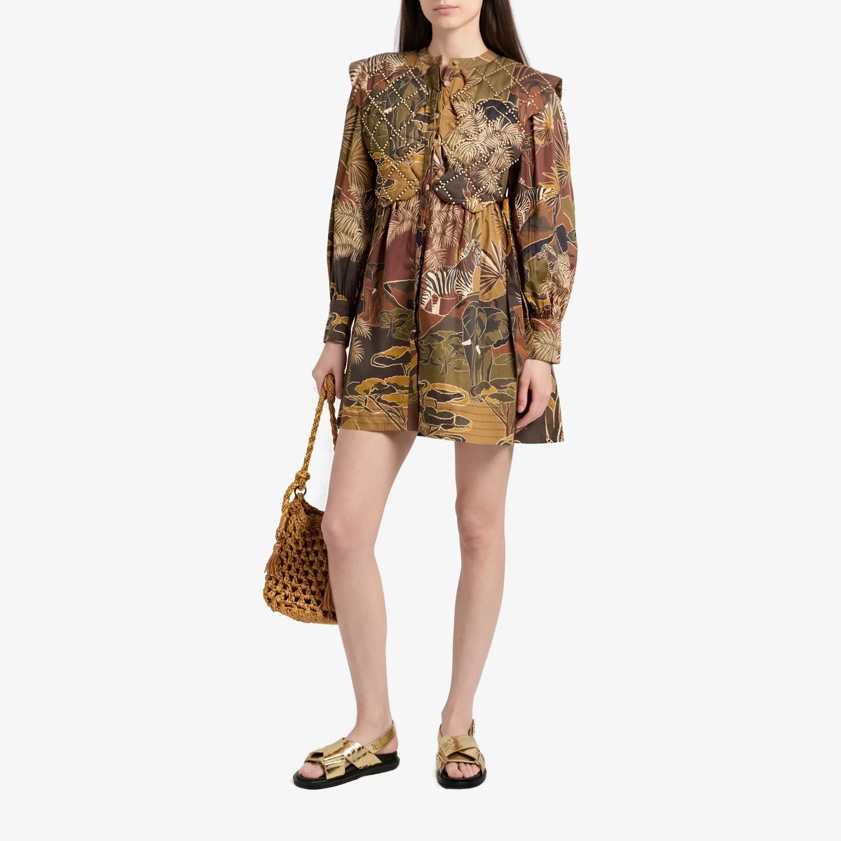 Bead-Embellished Printed Cotton-Poplin Mini Dress ხედი 2
