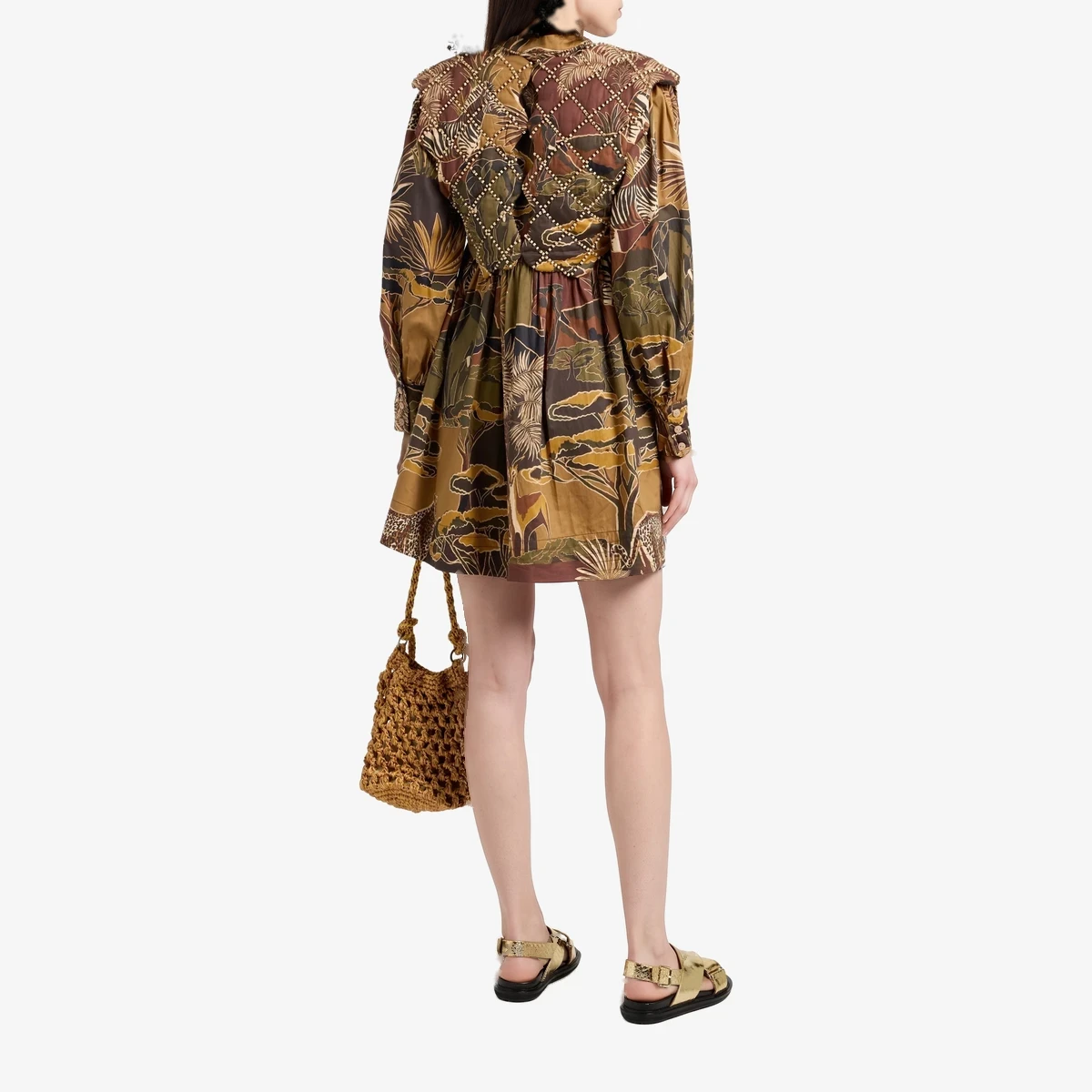 Bead-Embellished Printed Cotton-Poplin Mini Dress ხედი 3