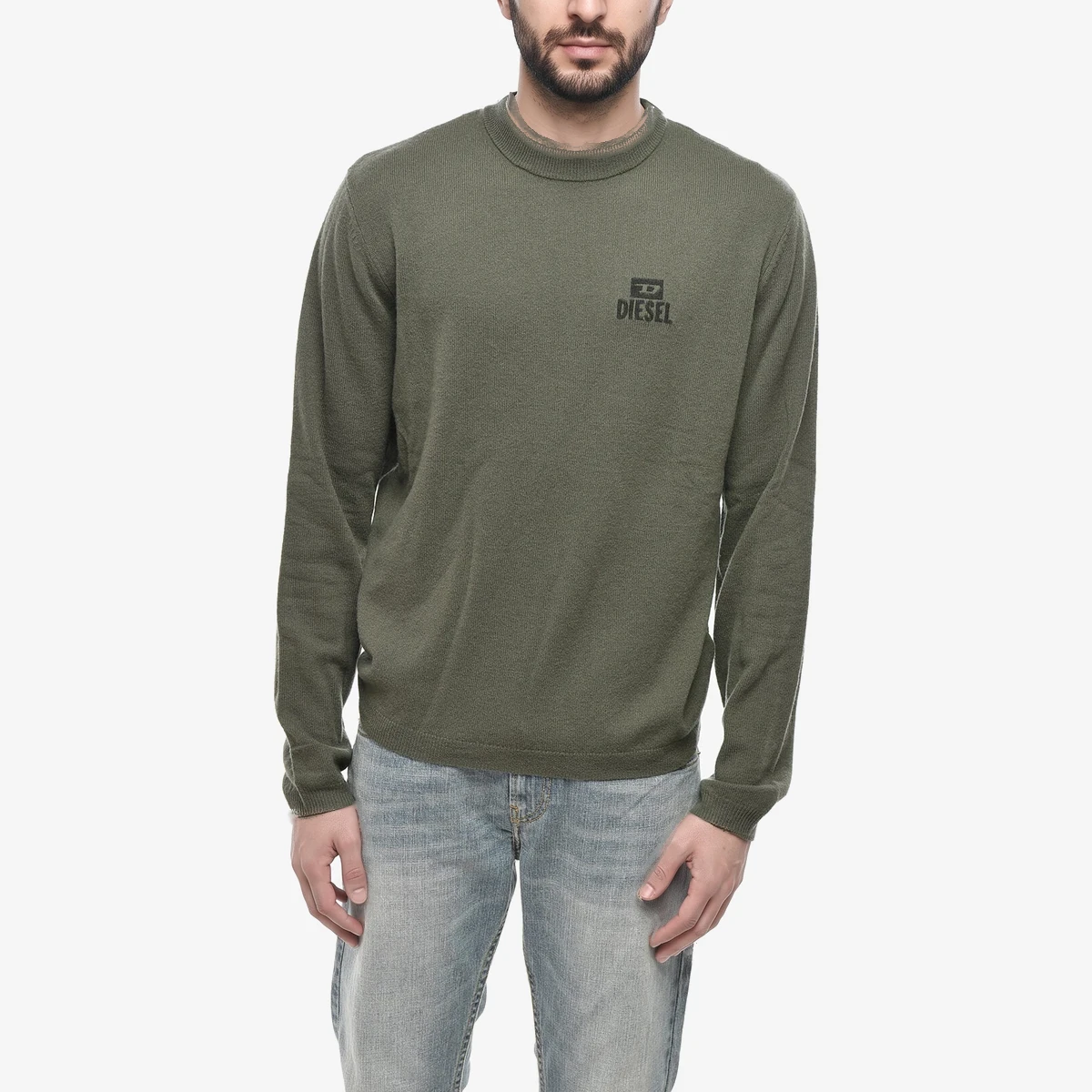 Diesel Wool and Cashmere Crew-Neck Sweater in Green