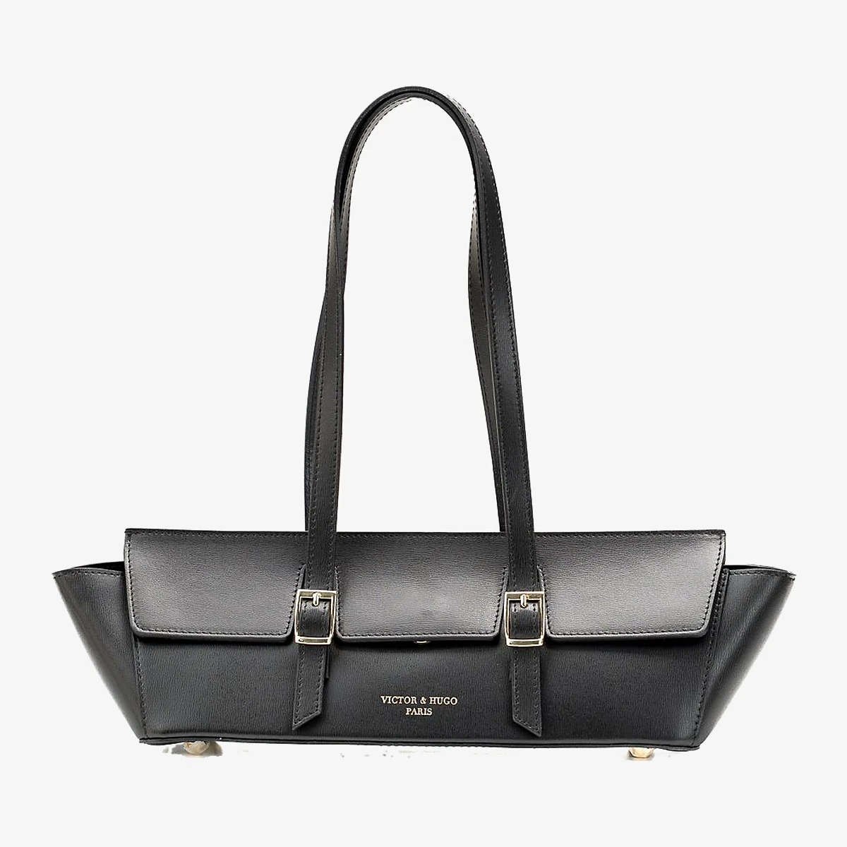 Victor & Hugo Briana Box Leather Shoulder Bag in Black