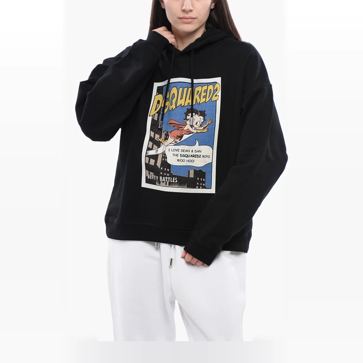 Dsquared2 Brushed Cotton Oversized Hoodie BETTY BATTLES in Black