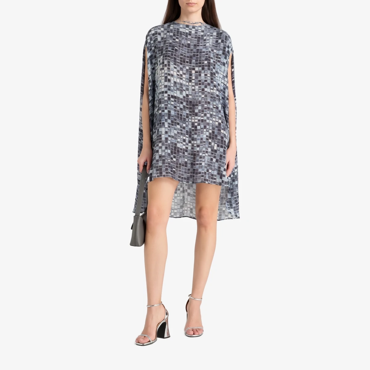 Cape-effect printed crepe de chine mini dress view 2