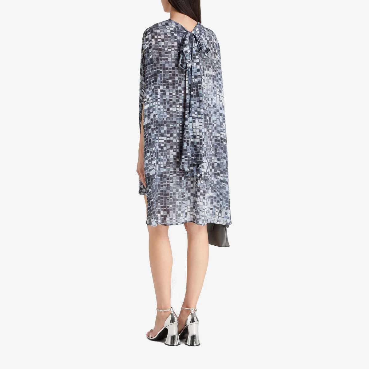 Cape-effect printed crepe de chine mini dress view 3