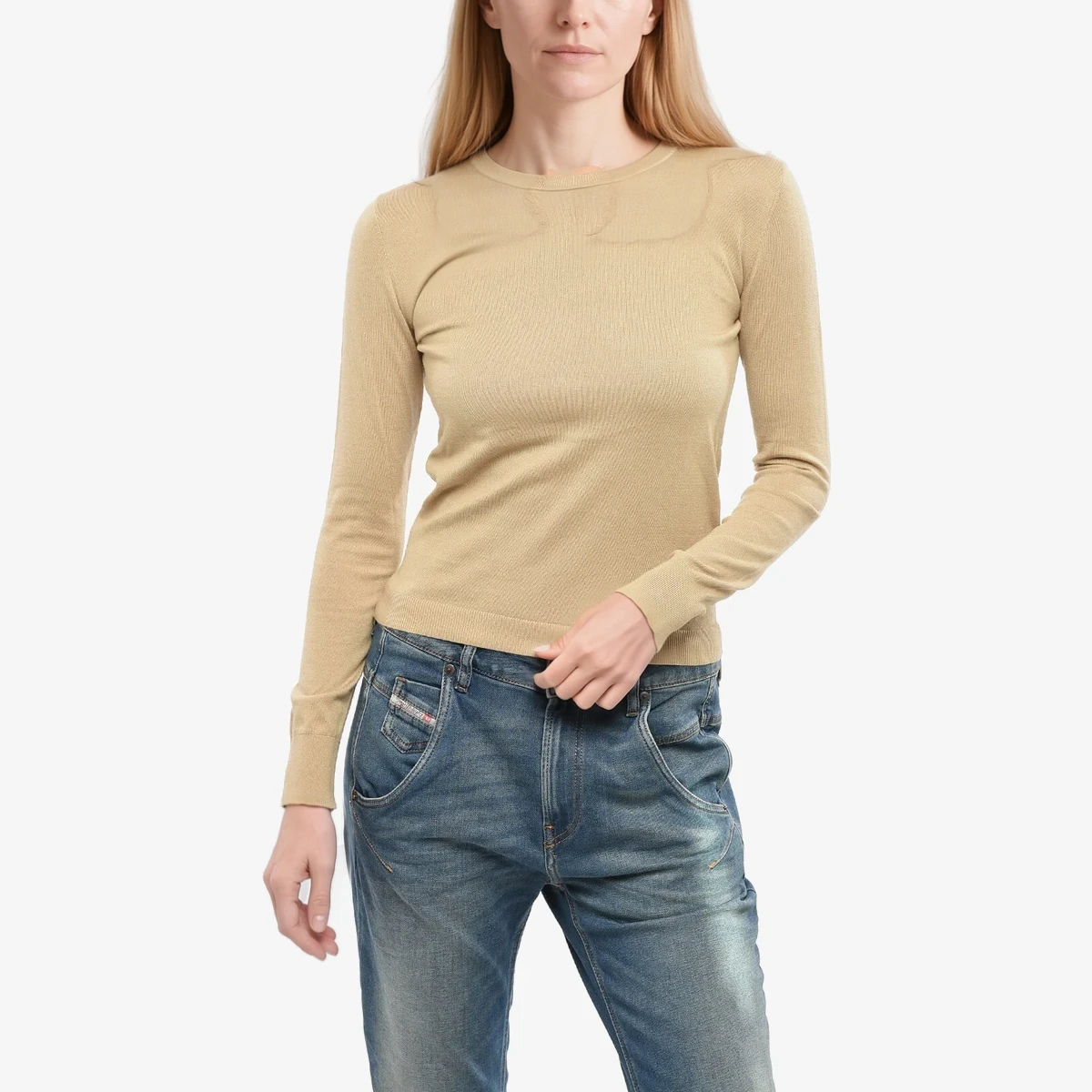 Diesel Lightweight Cotton Crewneck Top in Beige