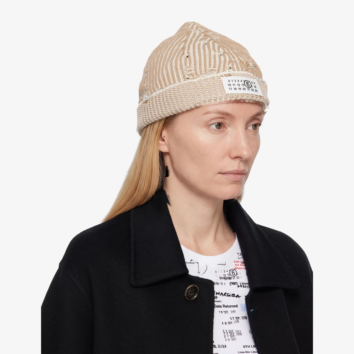 MM6 Maison Margiela Beige Amended Optical Ribs Beanie in Beige