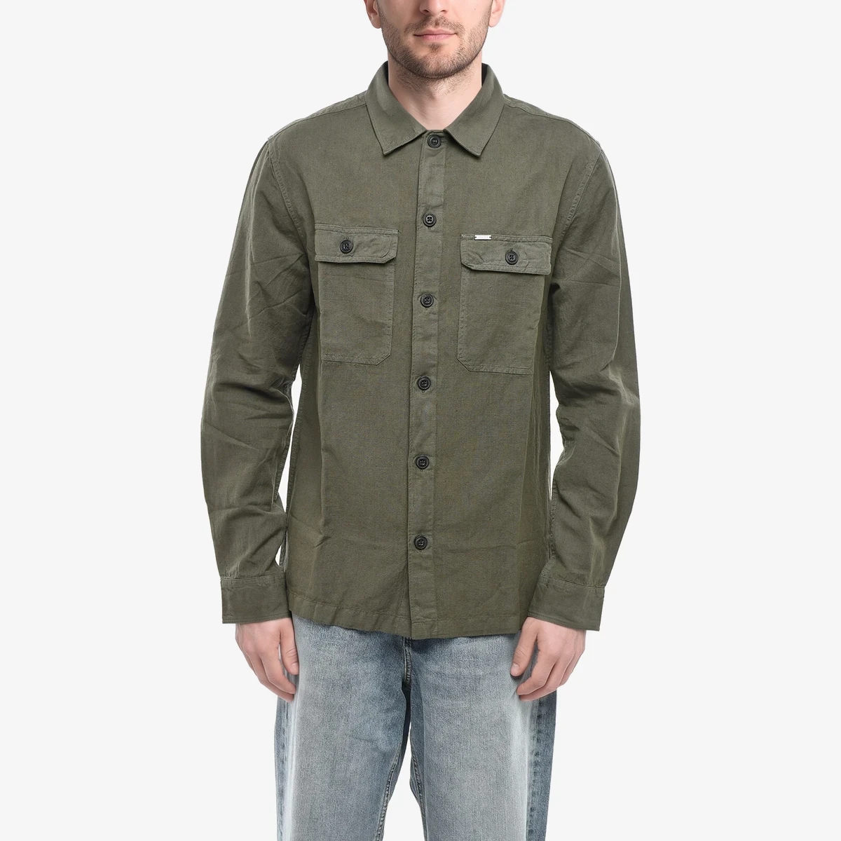 Diesel Linen-Cotton Shirt with Double Pocket in Green