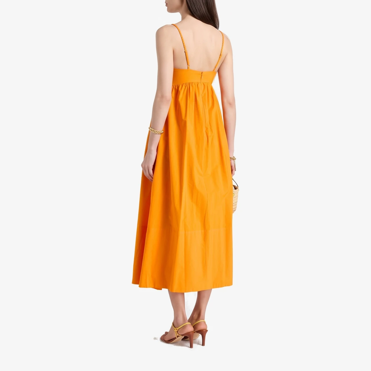 Farm Rio Cotton-Poplin Midi Dress in Orange