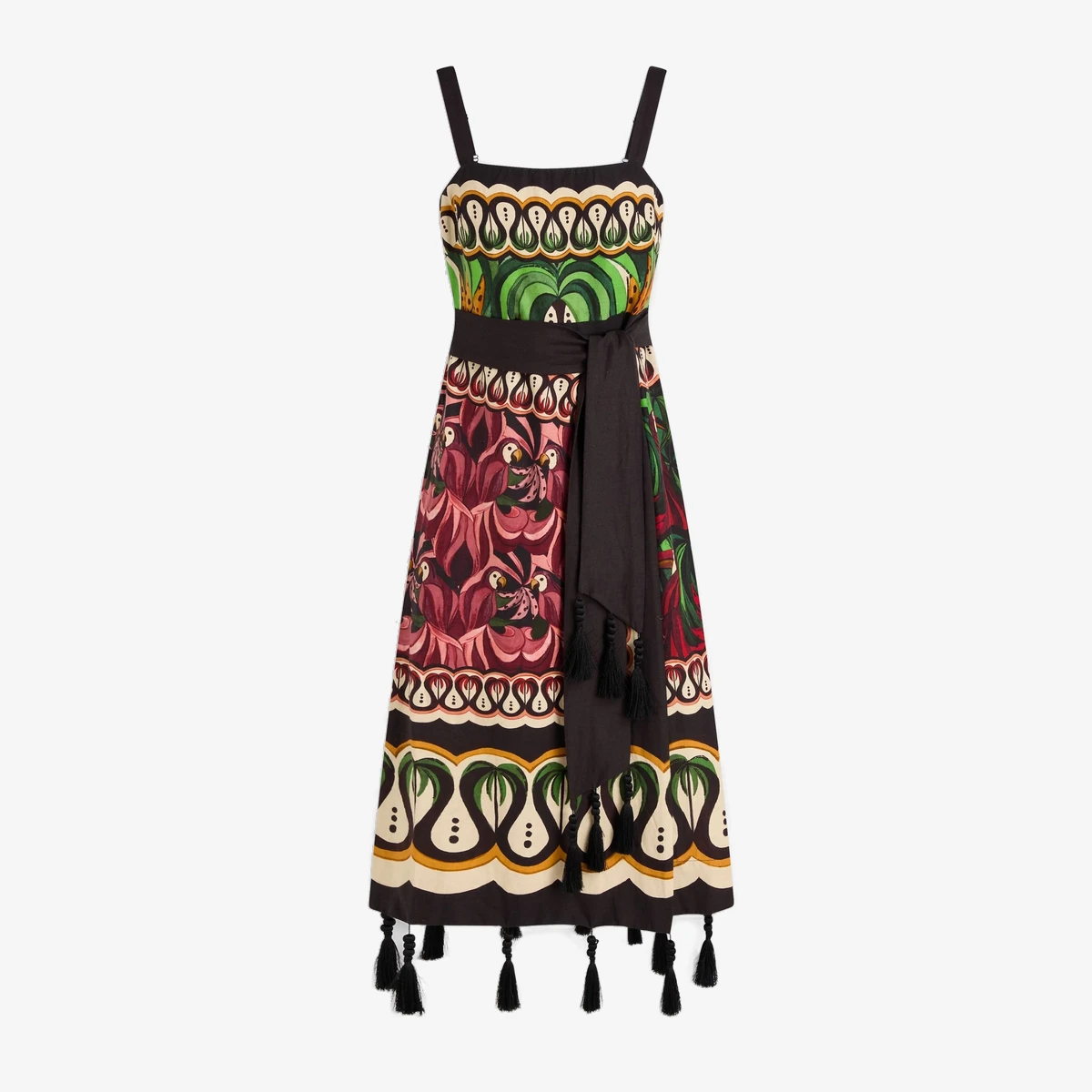 Farm Rio Bedrucktes Midikleid aus einer Leinenmischung mit Wickeleffekt in Black