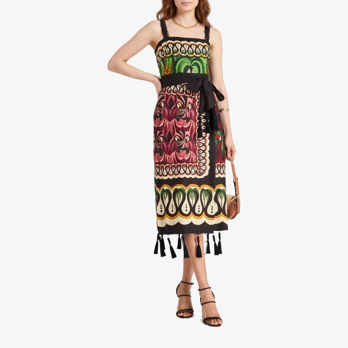 Bedrucktes Midikleid aus einer Leinenmischung mit Wickeleffekt ხედი 2