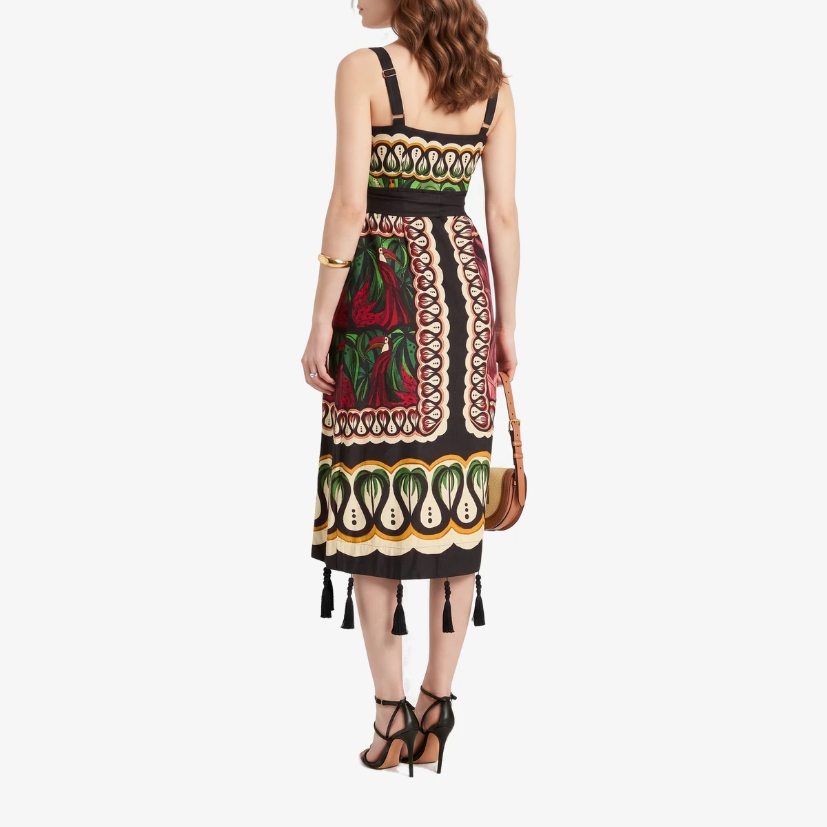 Bedrucktes Midikleid aus einer Leinenmischung mit Wickeleffekt ხედი 3