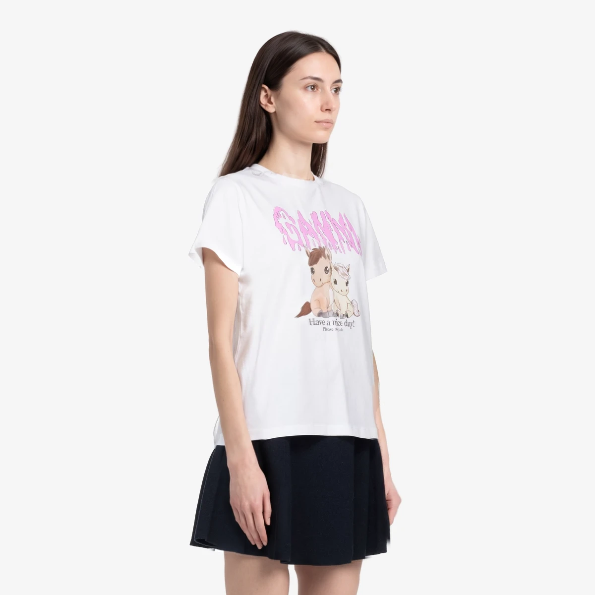 GANNI White Graphic Cotton T-shirt in White