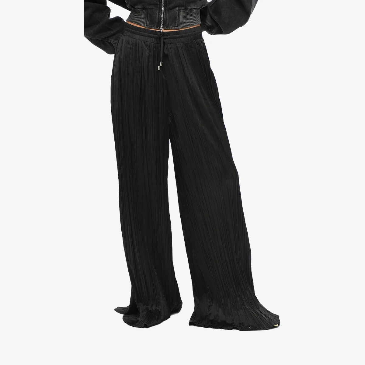 Diesel Pleated Straight-Leg Pants with Elastic Waist in Black