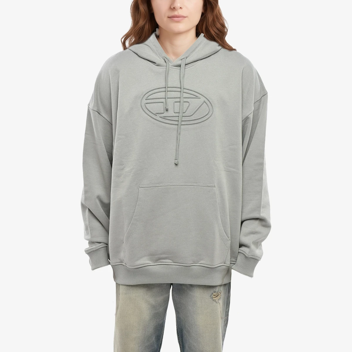 Diesel Cotton Hoodie with Tonal Monogram in Grey