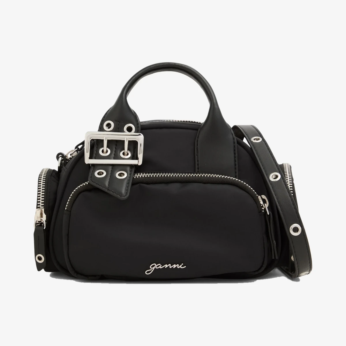 GANNI Bucky Polochon Embellished Shell Tote in Black