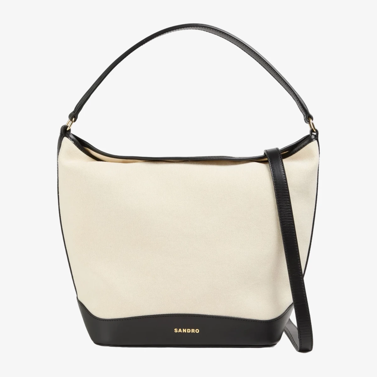 Sandro Leather-Trimmed Cotton-Canvas Shoulder Bag in White