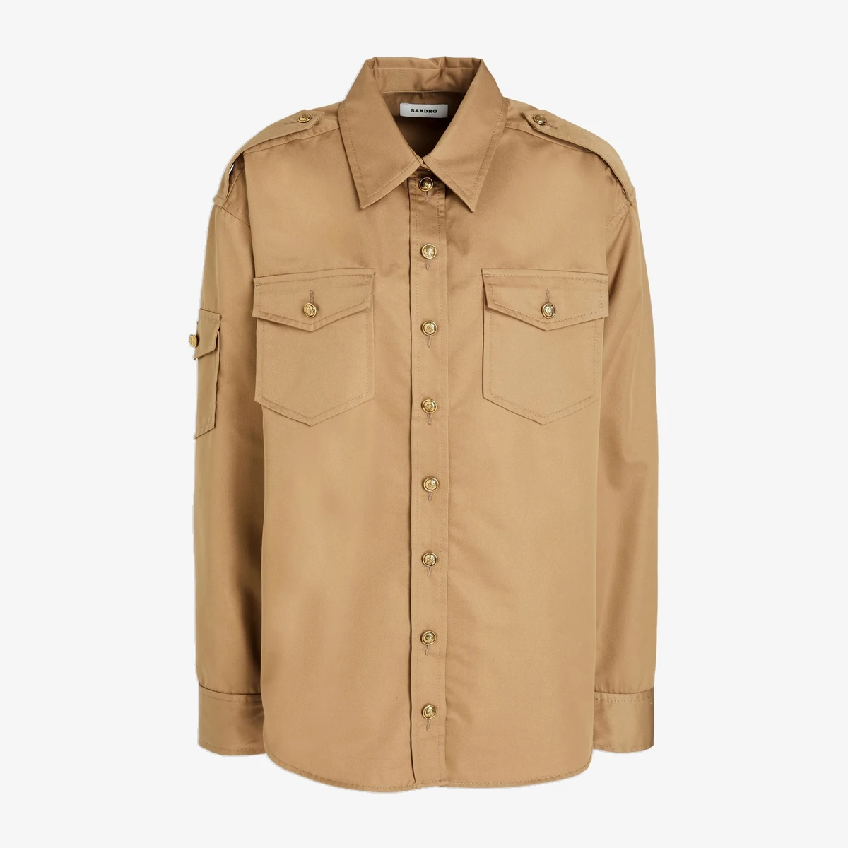 Sandro Cotton-Blend Twill Utility Shirt in Beige