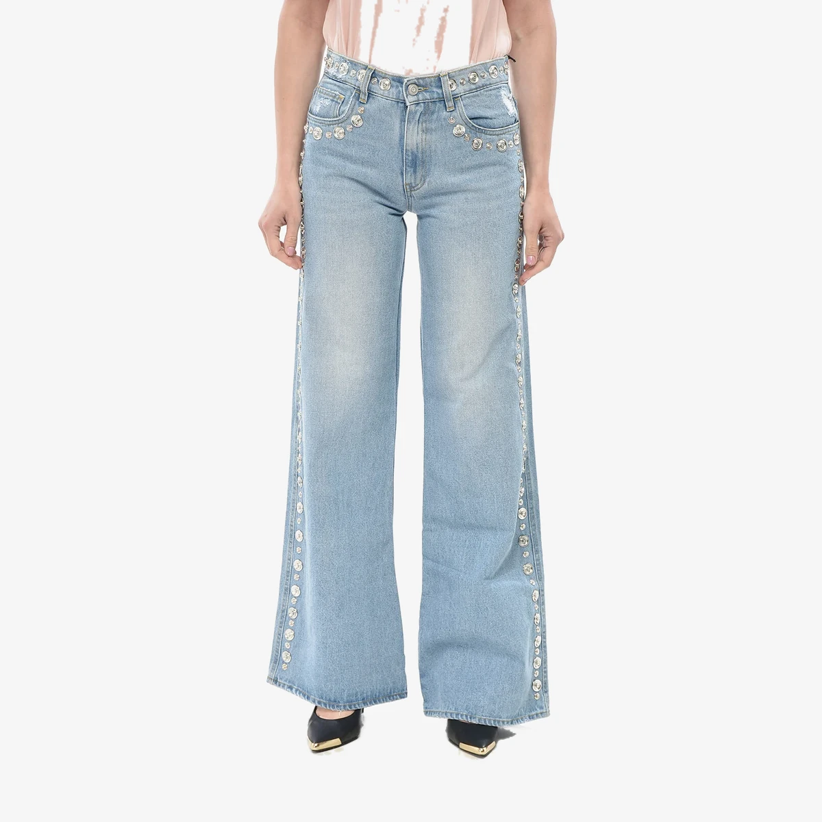 Coperni Bootcut Jeans With Decorative Snap Buttons in Light Blue