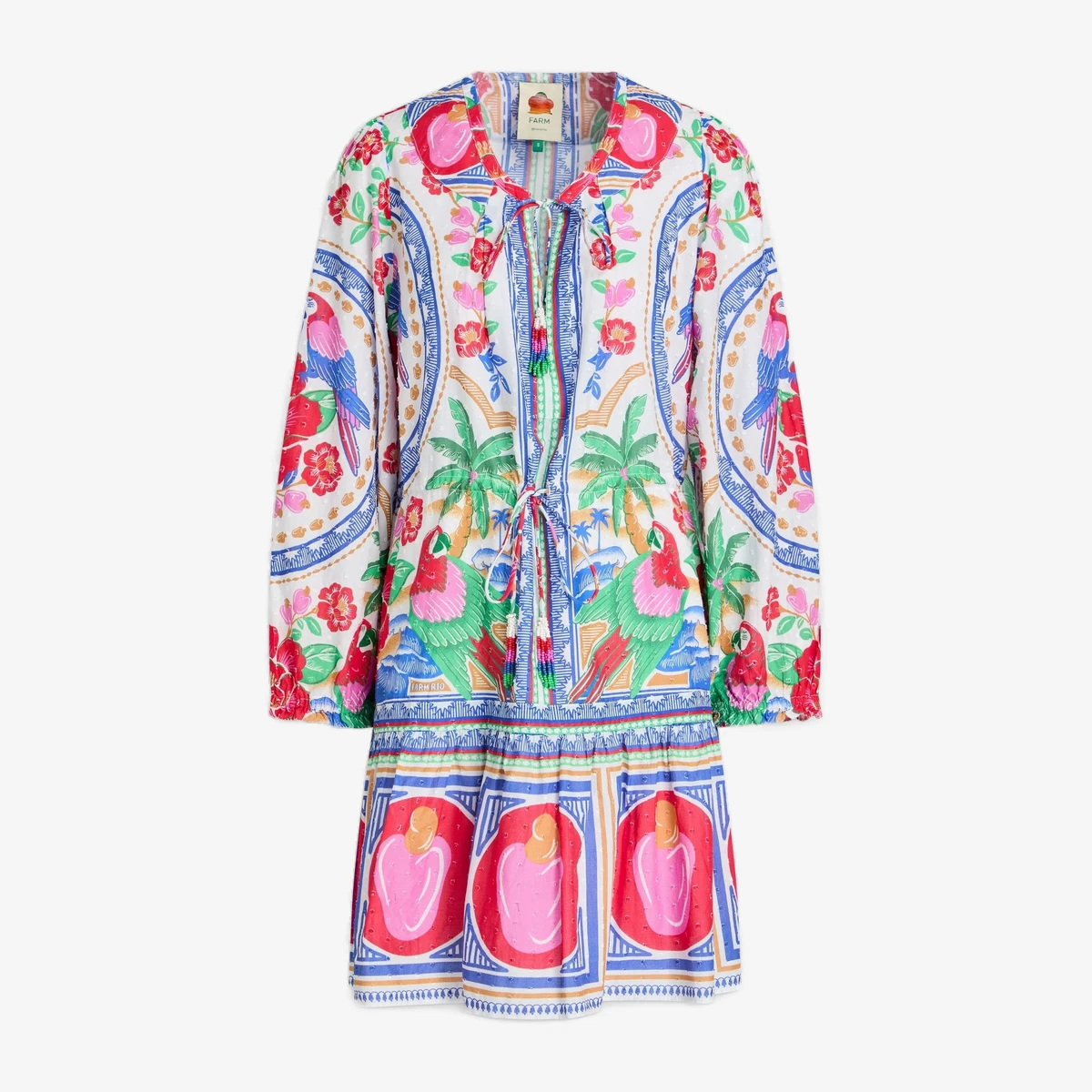 Farm Rio Bead-Embellished Printed Swiss-Dot Cotton Mini Dress in Multicolour