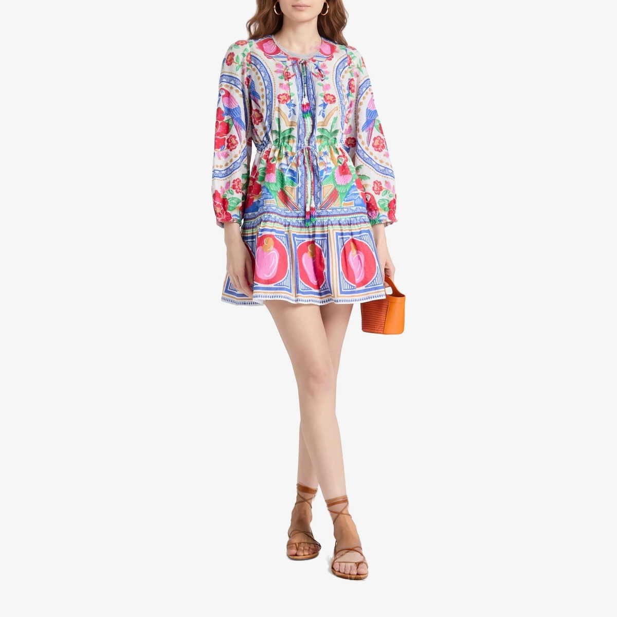 Bead-Embellished Printed Swiss-Dot Cotton Mini Dress view 2