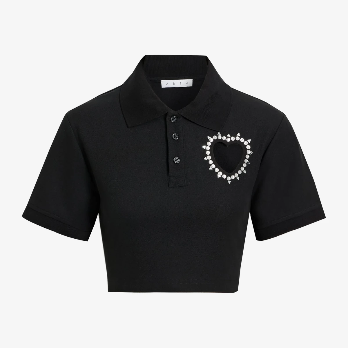 Area Cropped Embellished Cotton-Piqué Polo Shirt in Multicolour