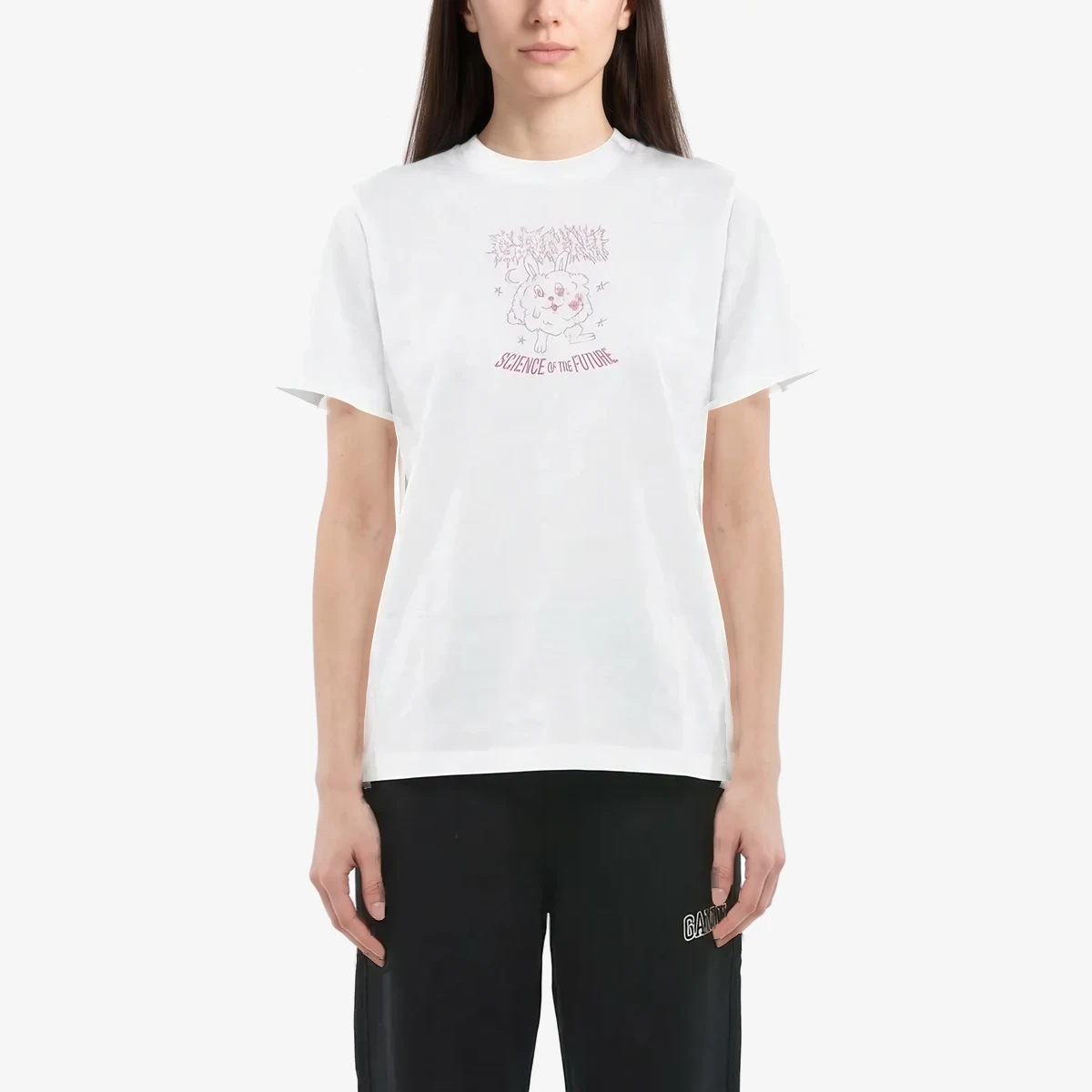 GANNI Cotton Crewneck T-Shirt With Print in White