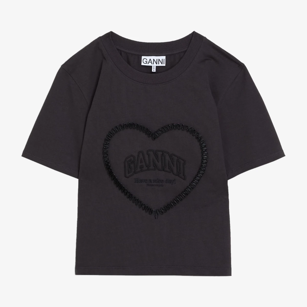 GANNI Appliquéd Cotton-Jersey T-Shirt in Charcoal