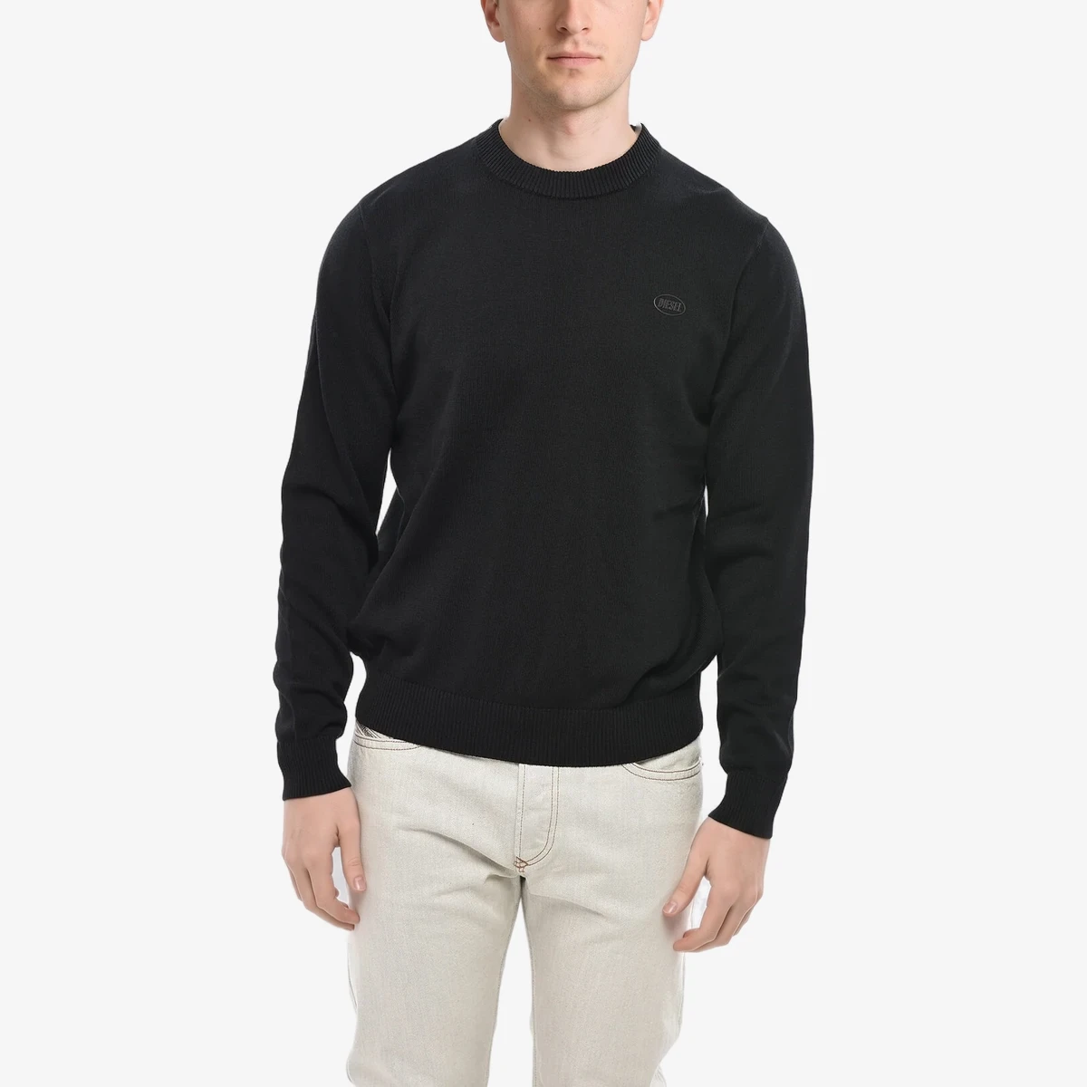 Diesel Cotton-Blend Crewneck Sweater Out-Out in Black