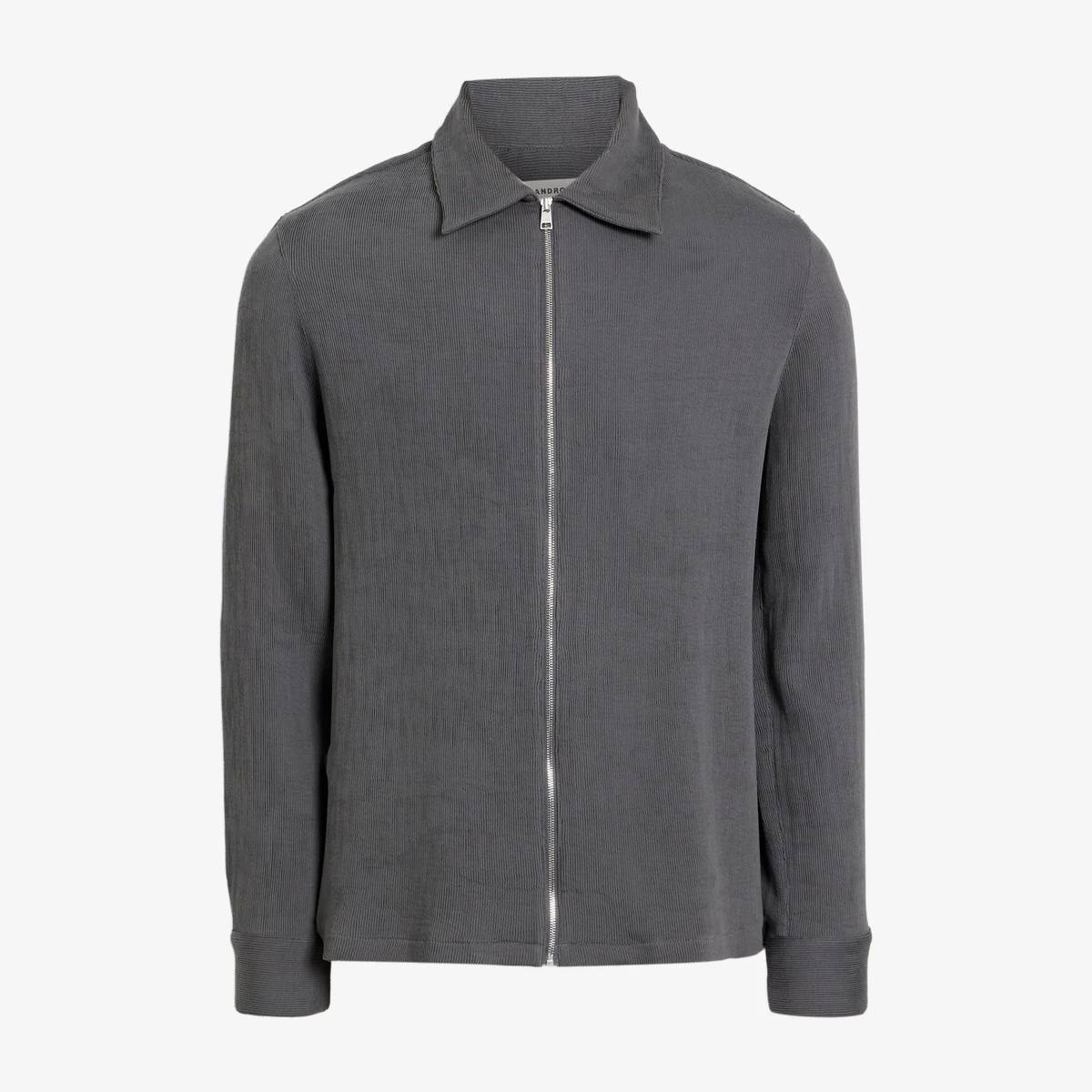 Sandro Ribbed-Knit Zip-Front Overshirt in Charcoal